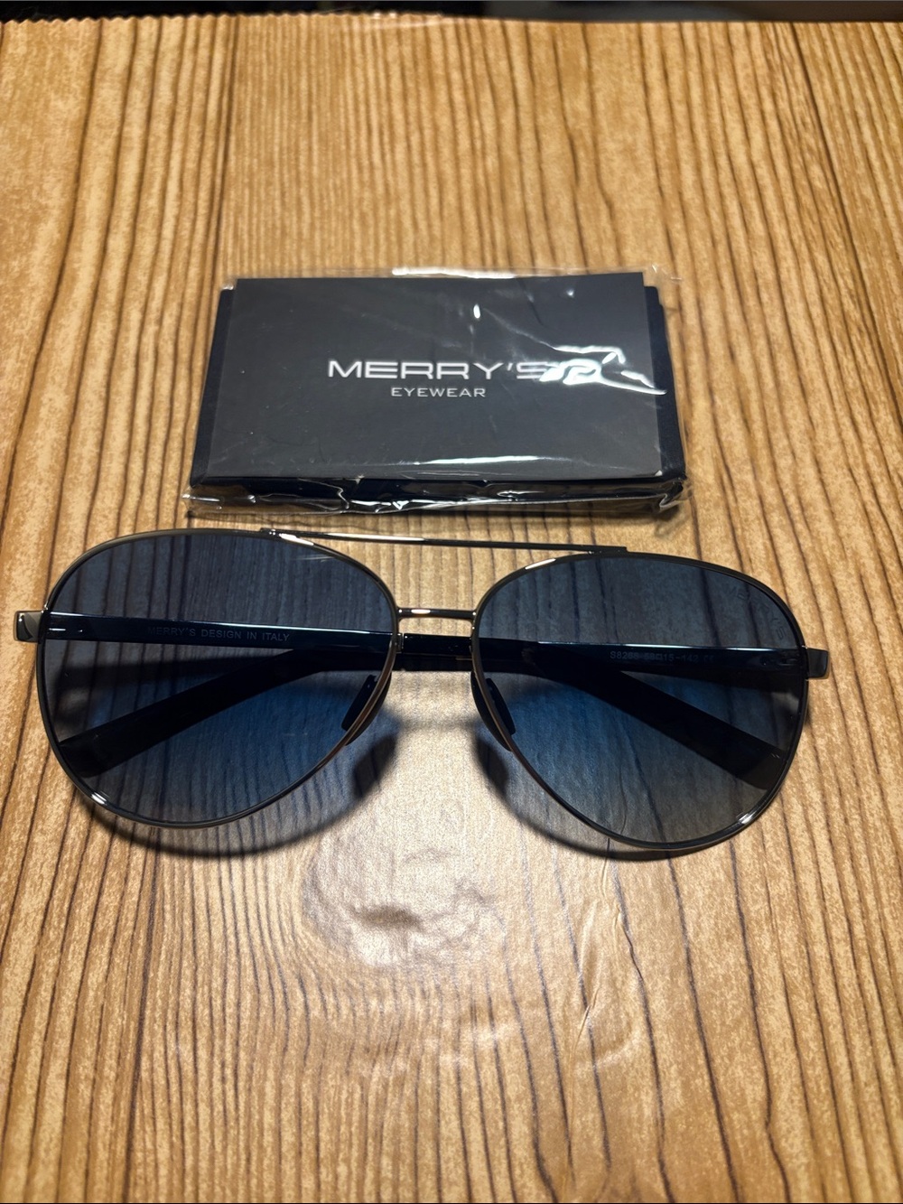Merry's Aviator Sunglasses - Black Frame with Blue Lenses NIB